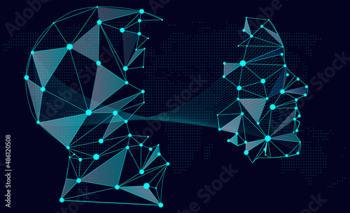 Illustration of a disassembled robot head. Artificial intelligence concept, robot training and technology development.