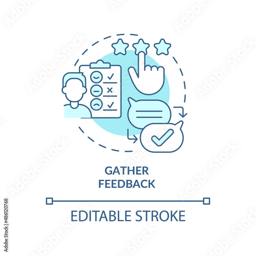 Gather feedback turquoise concept icon. Providing UCaaS infrastructure process abstract idea thin line illustration. Isolated outline drawing. Editable stroke. Arial, Myriad Pro-Bold fonts used