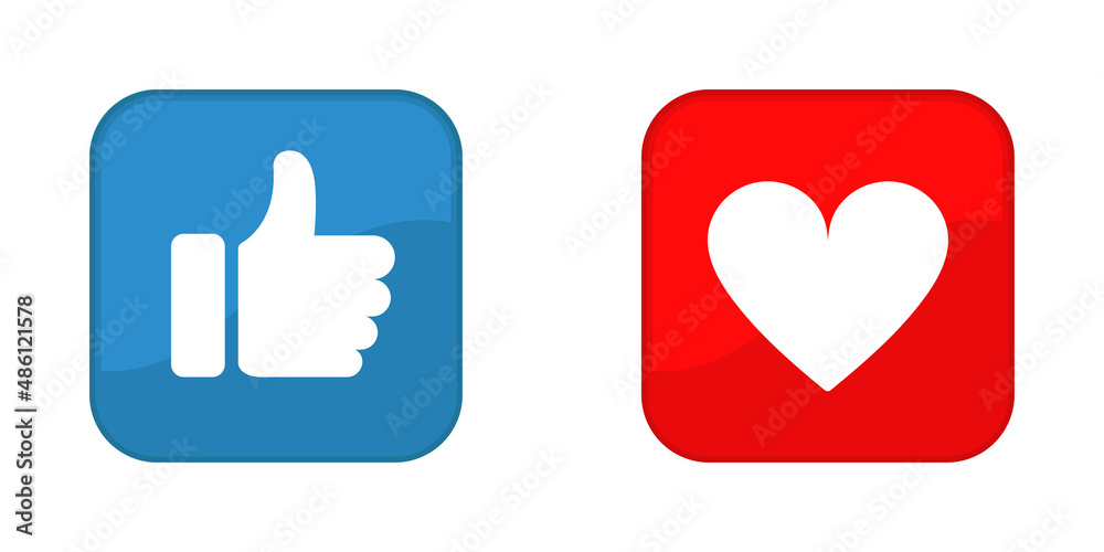 Thumb up and heart, social media web design. Modern icons isolated on white background.