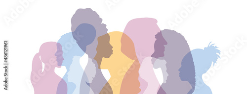 Women of different ethnicities together. Flat vector illustration.	 photo