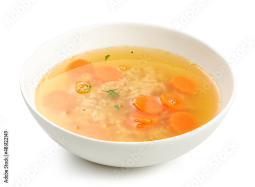 bowl of chicken broth soup
