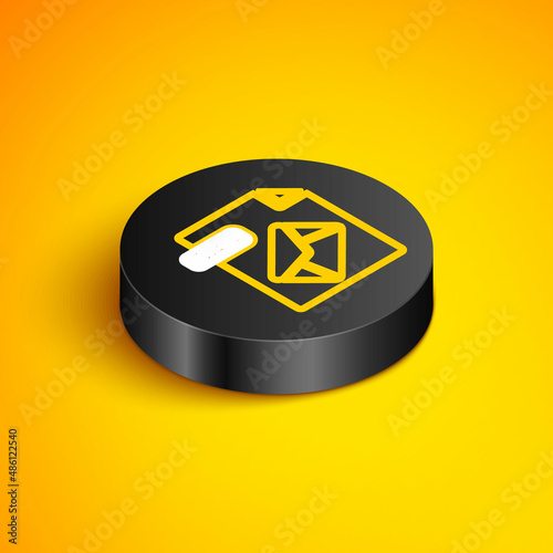 Isometric line MSG file document. Download msg button icon isolated on yellow background. MSG file symbol. Black circle button. Vector