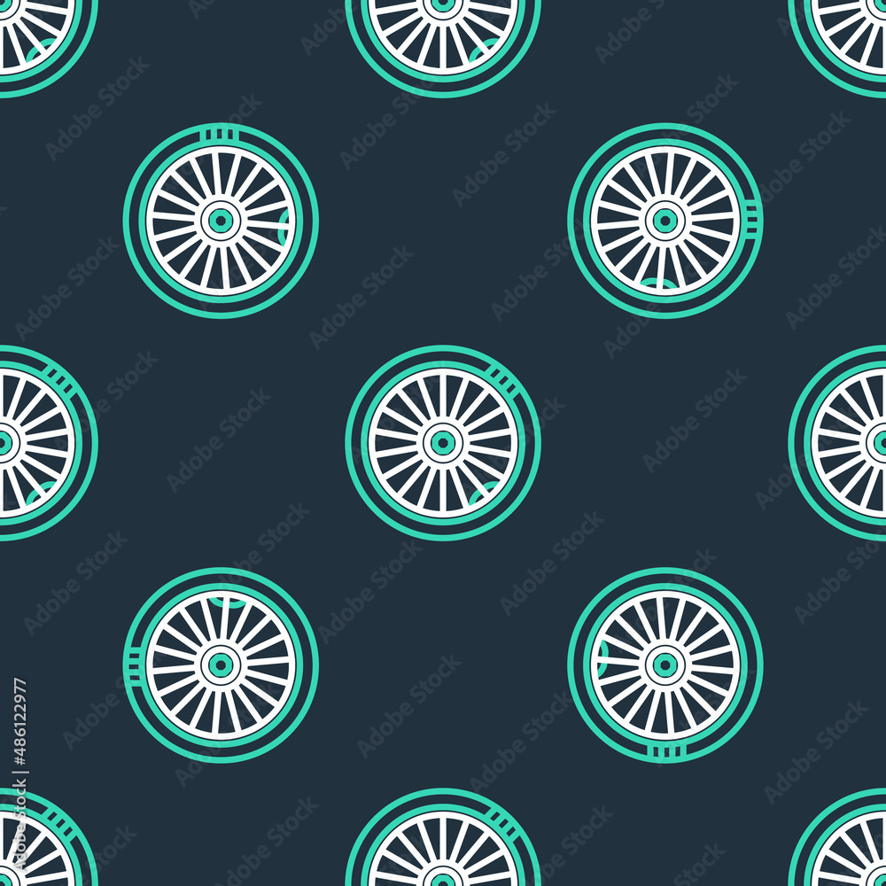 Line Car wheel icon isolated seamless pattern on black background. Vector Line Car wheel icon isolated seamless pattern on black background. Vector