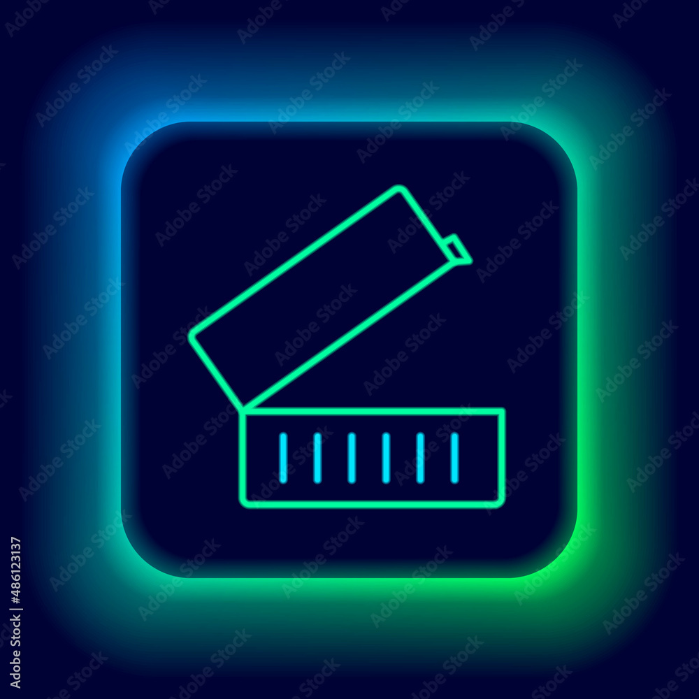 Glowing neon line Lunch box icon isolated on black background. Colorful outline concept. Vector