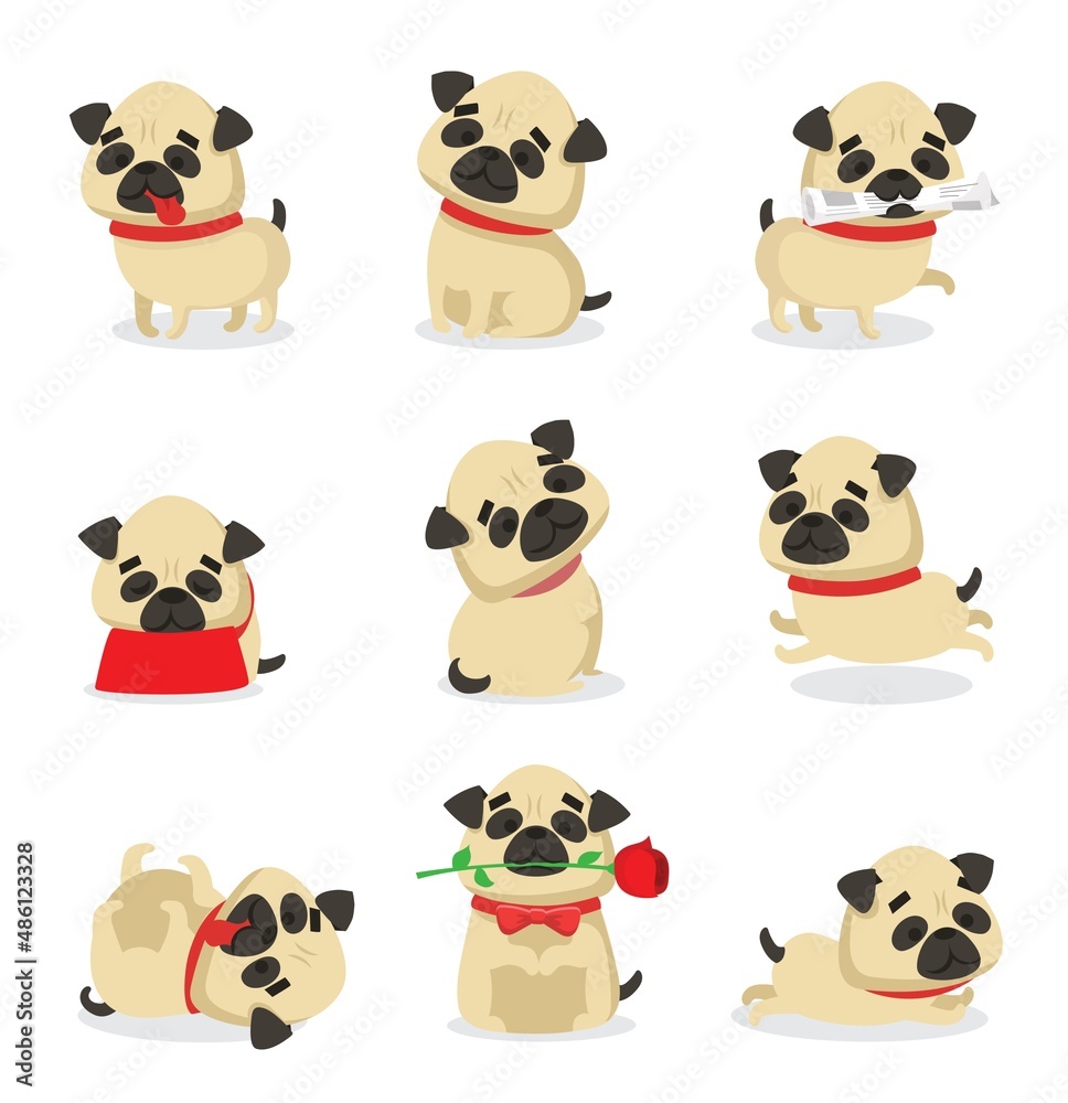 Obraz premium Vector set of cute dogs pugs for cards, banners and posters