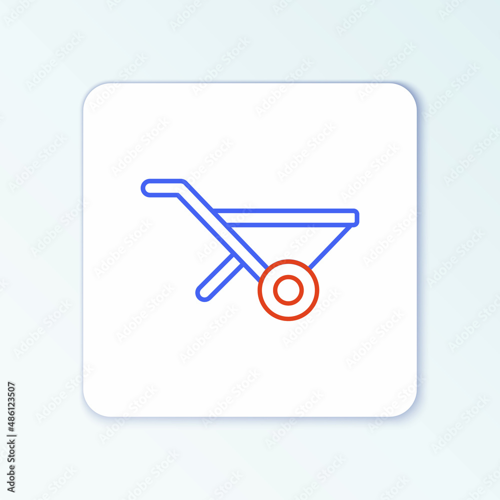 Line Wheelbarrow icon isolated on white background. Tool equipment. Agriculture cart wheel farm. Colorful outline concept. Vector