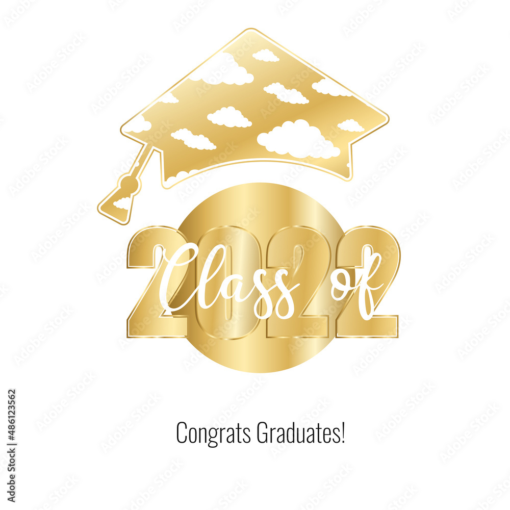 Class of 2022. Clouds, golden number with education academic cap on ...