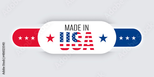 3d mock up USA flag buttons. Made in United States of America neomorphism trendy concept design element, logo, icon, sign, symbol. American made premium quality. Vector illustration