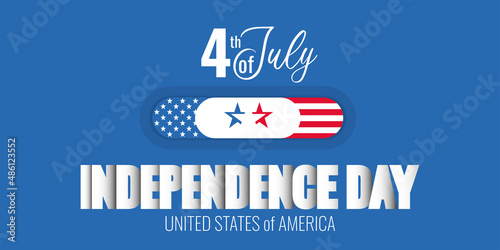 Happy Fourth july holiday in USA. American Independence Day greeting card, banner, poster with United States flag, stars and stripes. Patriotic text on blue background. Vector illustration