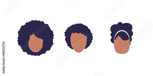 Set of faces Women of African American appearance. Isolated on white background. Vector illustration.