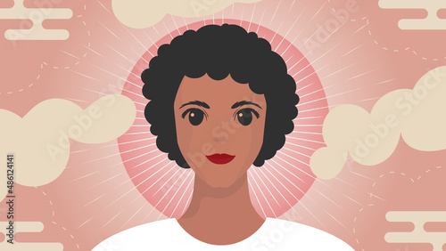 Banner with a girl of African American appearance. Female friendship, feminist union or sisterhood. Vector.