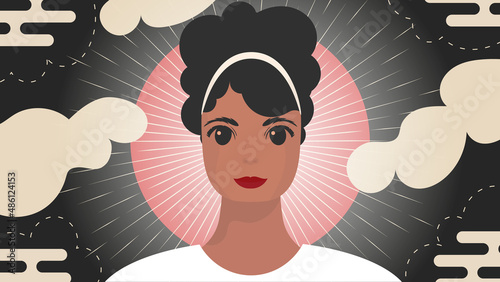 Banner with a girl of African American appearance. Female friendship, feminist union or sisterhood. Vector illustration.