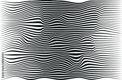 Optical illusion distorted wave. Abstract horizontal stripes vector design. Surreal pattern.