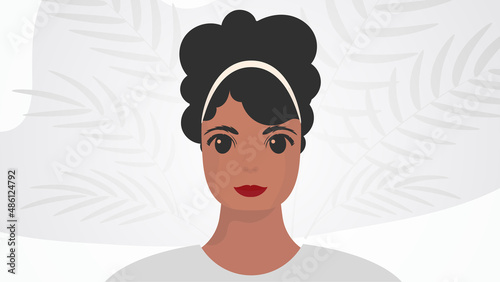 Banner with female African American appearance. Female friendship, feminist union or sisterhood. Vector illustration.