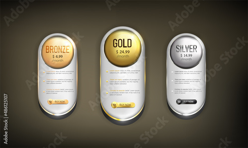 Button web price table pack on background color black