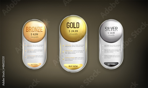 Button web price table pack on background color black