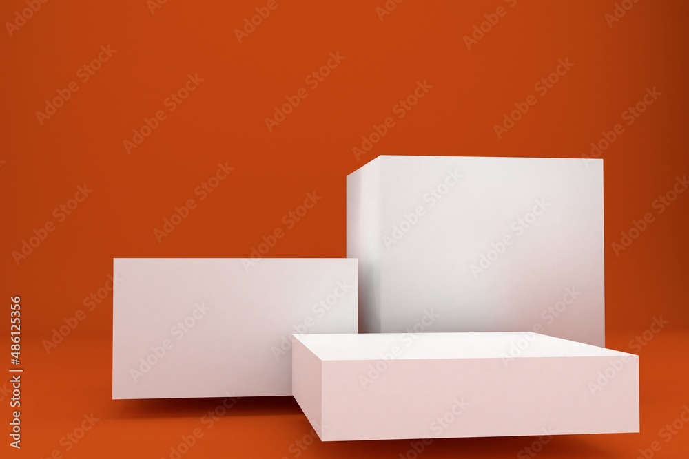 White podium shelf or empty pedestal display on vivid fashion summer background with minimal style. Blank stand for showing product. 3D rendering. White podium shelf or empty pedestal display on vivid fashion summer background with minimal style. Blank stand for showing product. 3D rendering.