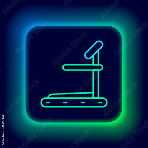 Glowing neon line Treadmill machine icon isolated on black background. Colorful outline concept. Vector