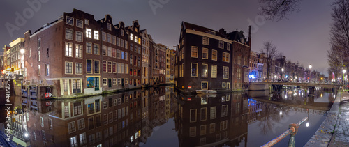 Amsterdam. Facades of old houses in the red light district.