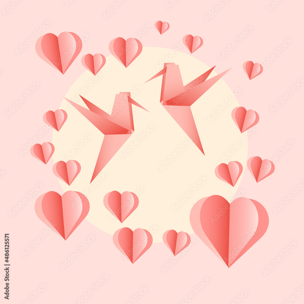 origami paper doves and hearts