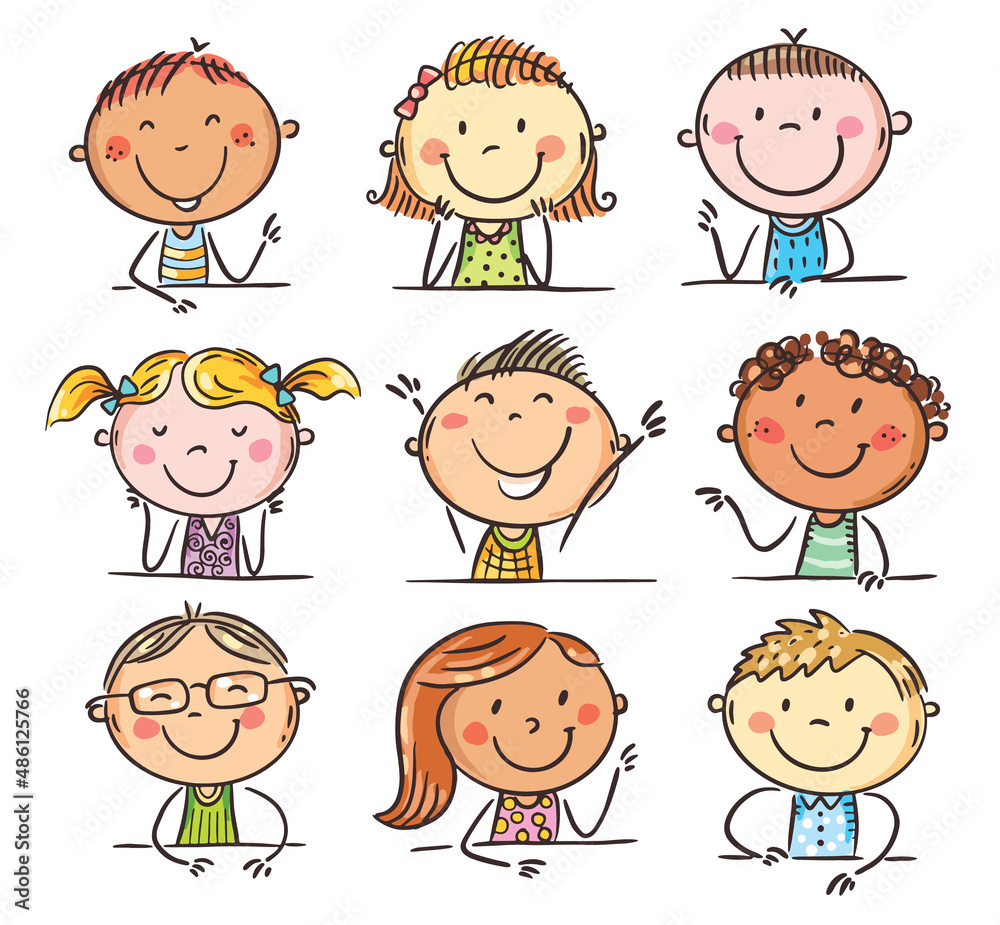 Doodle kids set - happy children heads, cartoon characters Doodle kids set - happy children heads, cartoon characters