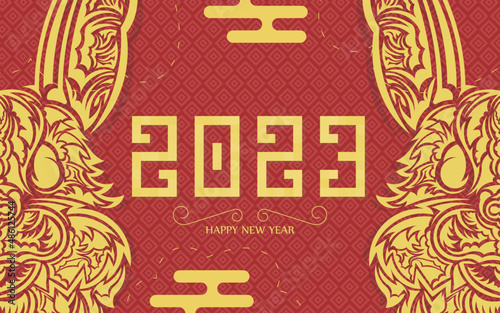 Red banner happy new year 2023. Vector illustration.