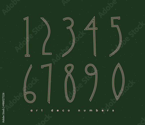 Obraz na płótnie Set of art deco numbers drawing in vintage style on green background w salonie
