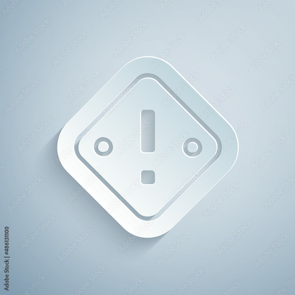 Paper cut Exclamation mark in triangle icon isolated on grey background. Hazard warning sign, careful, attention, danger warning important sign. Paper art style. Vector Paper cut Exclamation mark in triangle icon isolated on grey background. Hazard warning sign, careful, attention, danger warning important sign. Paper art style. Vector