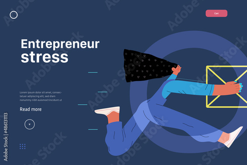 Startup illustration, website landing template Flat line vector modern concept illustration, startup metaphor. Concept of building new business, strategy, company processes. Entrepreneur stress