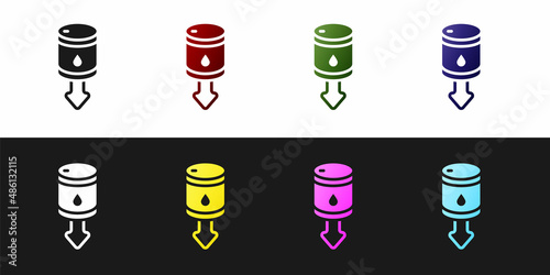 Set Drop in crude oil price icon isolated on black and white background. Oil industry crisis concept. Vector