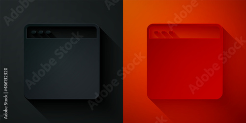 Paper cut Browser window icon isolated on black and red background. Paper art style. Vector