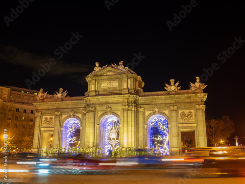 Puerta de Alcala arch decorated for Christmas, Madrid