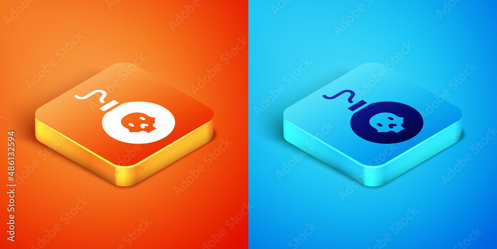 Isometric Bomb ready to explode icon isolated on orange and blue background. Vector Isometric Bomb ready to explode icon isolated on orange and blue background. Vector