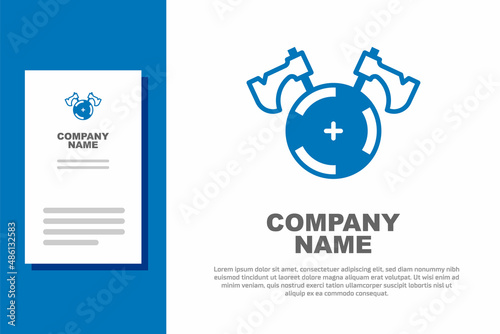 Blue Medieval shield with crossed axes icon isolated on white background. Battle axe, executioner axe. Logo design template element. Vector