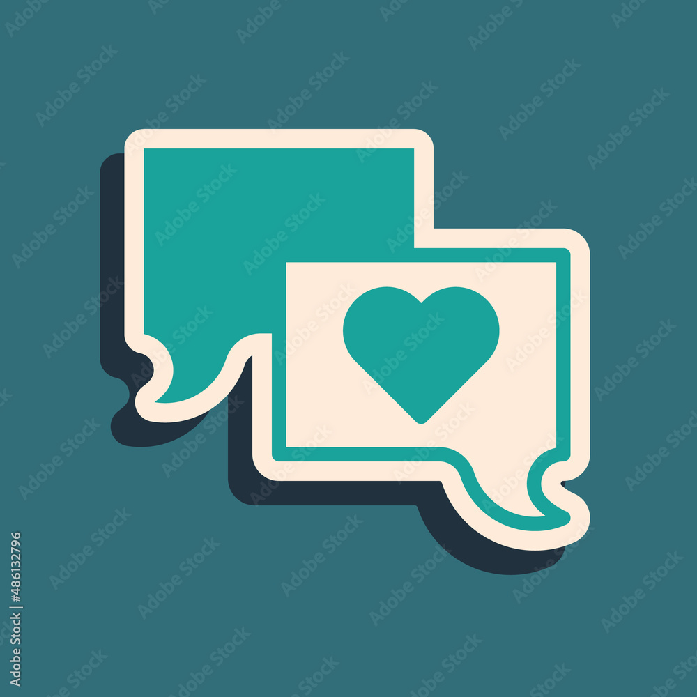 Green Speech bubble chat icon isolated on green background. Message icon. Communication or comment chat symbol. Long shadow style. Vector Green Speech bubble chat icon isolated on green background. Message icon. Communication or comment chat symbol. Long shadow style. Vector