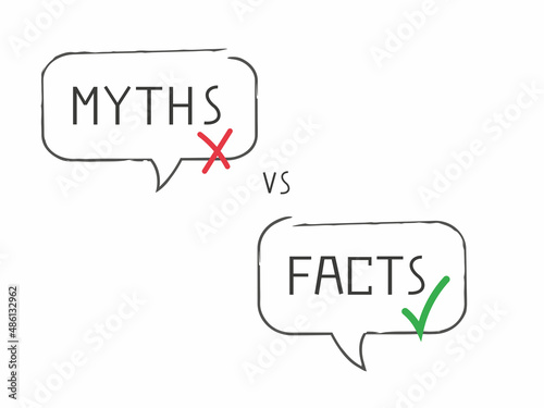 Myths vs facts line infographic icon. Truth or fiction speech bubble isolated on white background. 