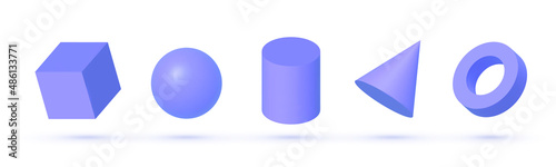 Geometry 3d purple set on blue background. Geometry 3d, great design for any purposes. 3d render design. Realistic vector icon. Graphic color background. Vector set. Futuristic design