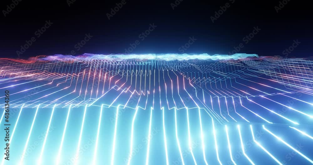 Network, wireless and IoT motion background. High Speed computer circuitry and network technology. Fast data stream. Neon LED lights. copy space. 4K loop.