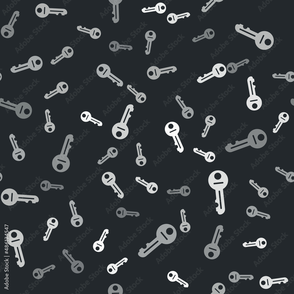 Grey Old key icon isolated seamless pattern on black background. Vector Grey Old key icon isolated seamless pattern on black background. Vector