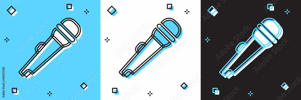 Set Microphone icon isolated on blue and white, black background. On air radio mic microphone. Speaker sign. Vector Set Microphone icon isolated on blue and white, black background. On air radio mic microphone. Speaker sign. Vector