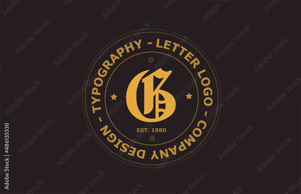 Fototapeta premium yellow brown G vintage alphabet letter logo icon design. Creative template for badge and label