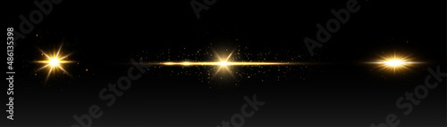Shining light effects isolated on dark background, glare, lines, golden light particles. Set of vector stars. photo