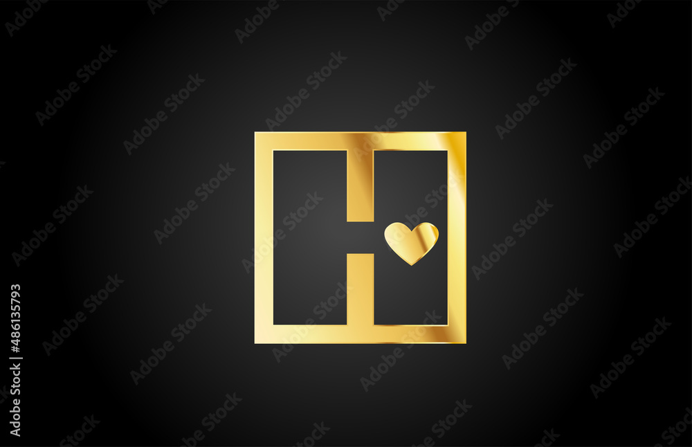 Obraz premium gold golden H love heart alphabet letter logo icon design. Creative template for company or business