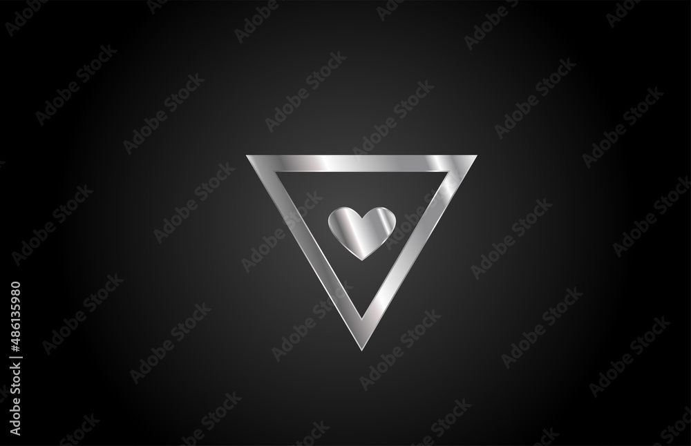 metal V love heart alphabet letter icon logo design. Creative template for business or company metal V love heart alphabet letter icon logo design. Creative template for business or company