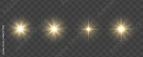 yellow light star, sun rays, golden sparks sparkle