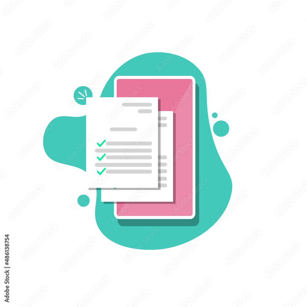 Online form with document checklist on mobile phone. Checkboxes on smartphone screen. Modern website concept, flat design illustration Online form with document checklist on mobile phone. Checkboxes on smartphone screen. Modern website concept, flat design illustration