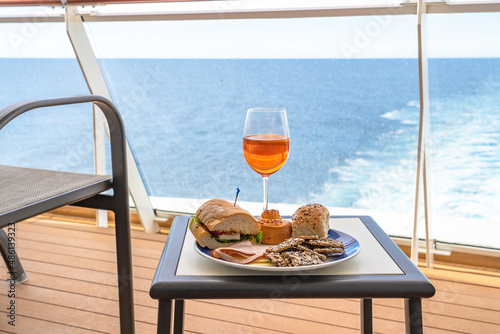 Cocktail and snacks on balcony of cruise ship