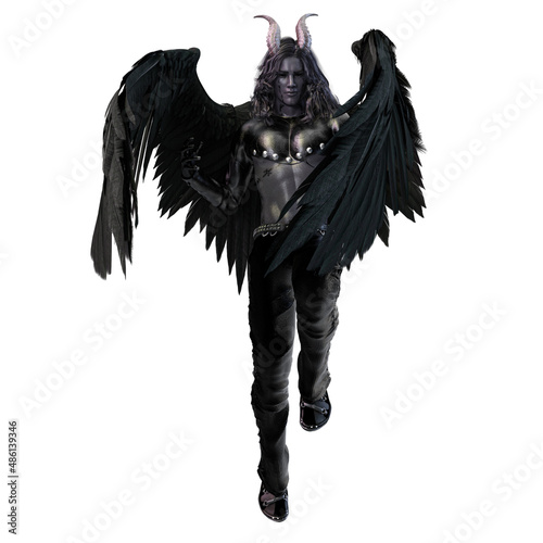 3D Illustration  3D Rendering  horned fallen angel demon with wings