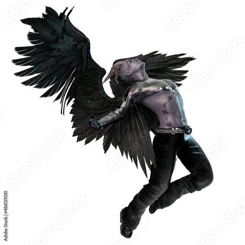 Tablou canvas 3D Illustration, 3D Rendering, horned fallen angel demon with wings