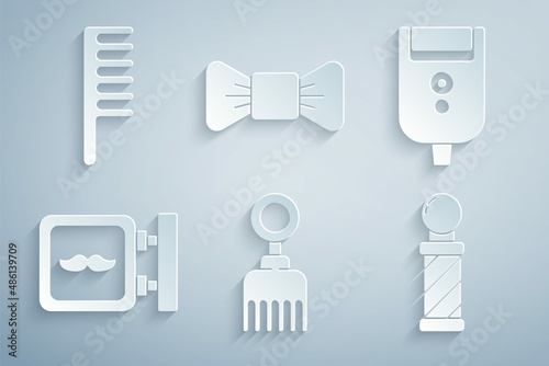 Set Hairbrush, Electric razor blade for men, Barbershop, Classic pole, Bow tie and icon. Vector